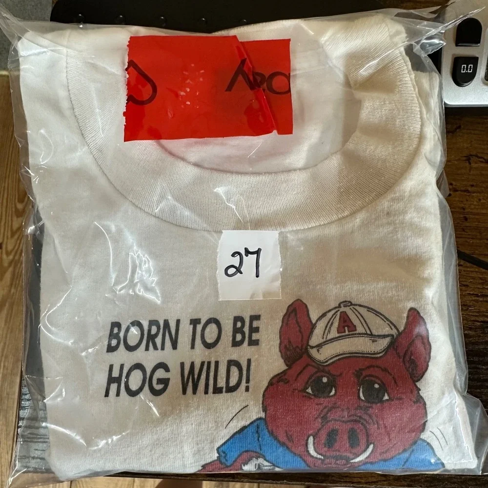 Vtg 90s Youth Arkansas Razorbacks USA Made T Shirt 14/16 measures Small flawed